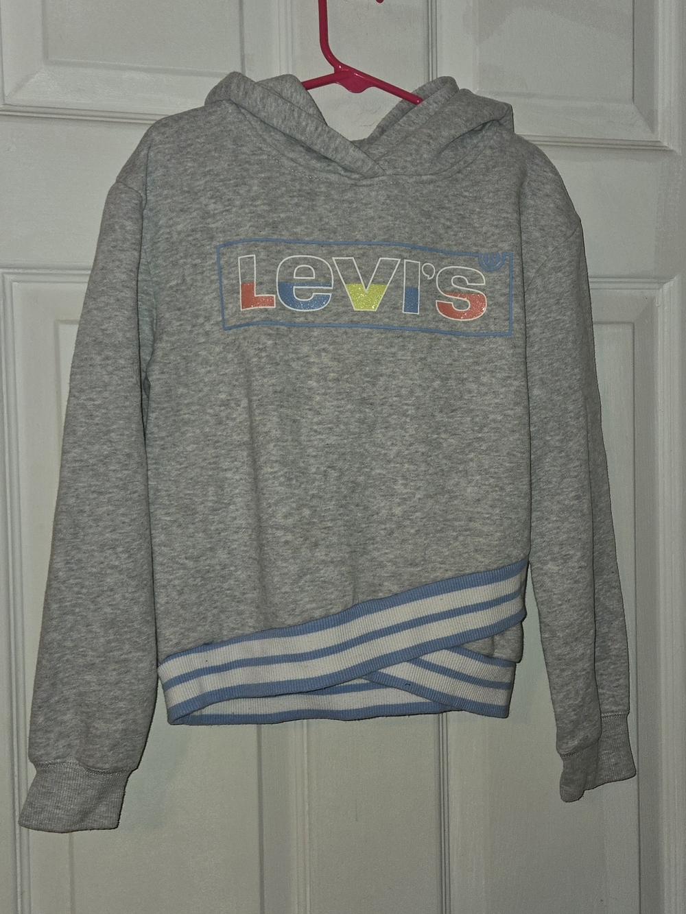 Levi's Heather Gray Crewneck Hoodie Sweatshirt with Multicolor Logo SZ 8-10Y
